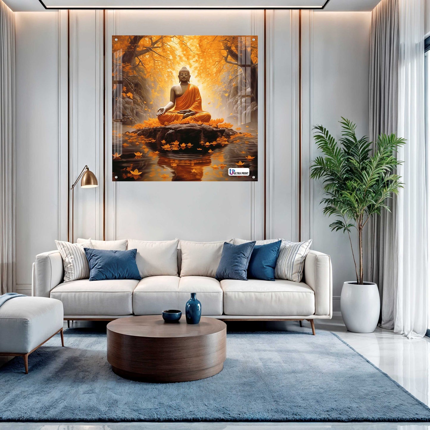 Golden Serenity Buddha Meditation Square Acrylic Wall Art