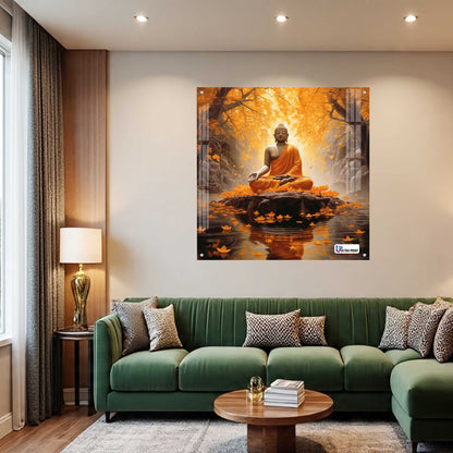 Golden Serenity Buddha Meditation Square Acrylic Wall Art