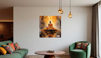 Golden Serenity Buddha Meditation Square Acrylic Wall Art
