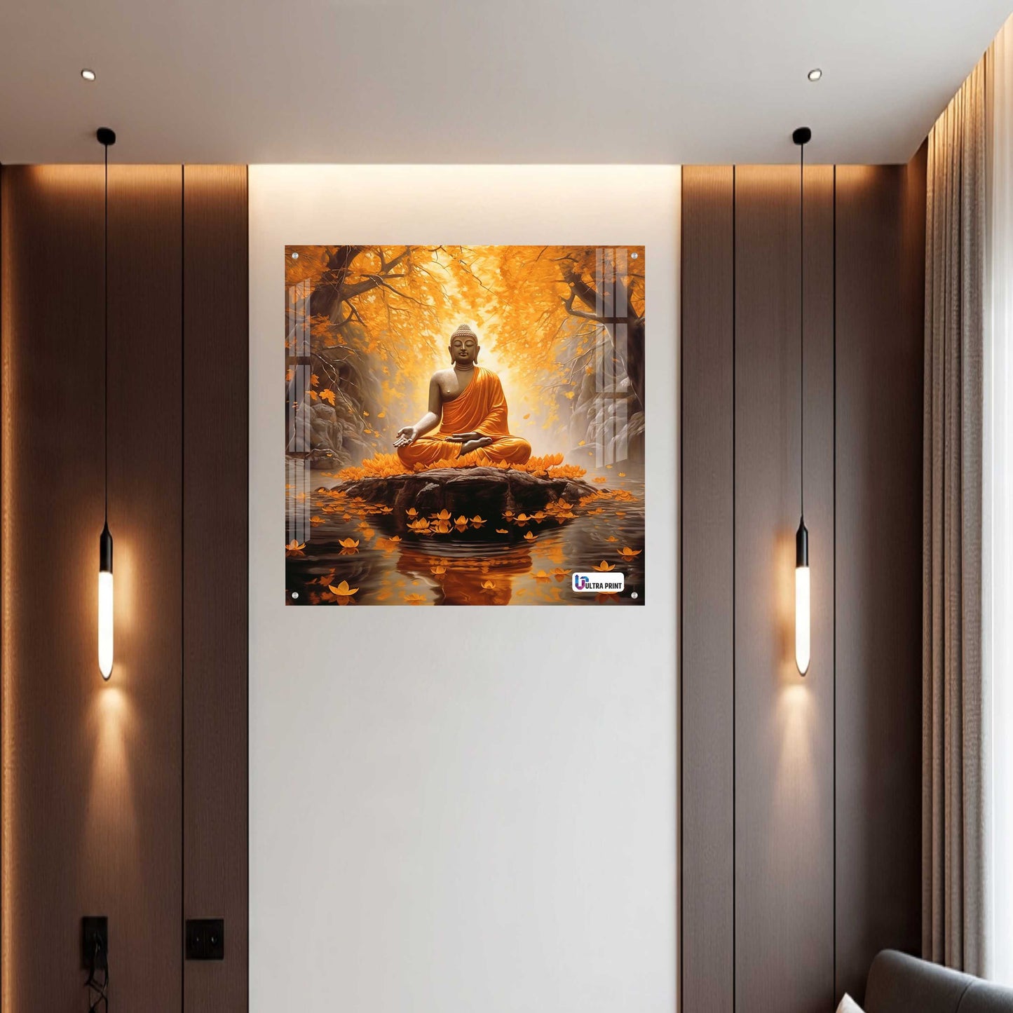 Golden Serenity Buddha Meditation Square Acrylic Wall Art