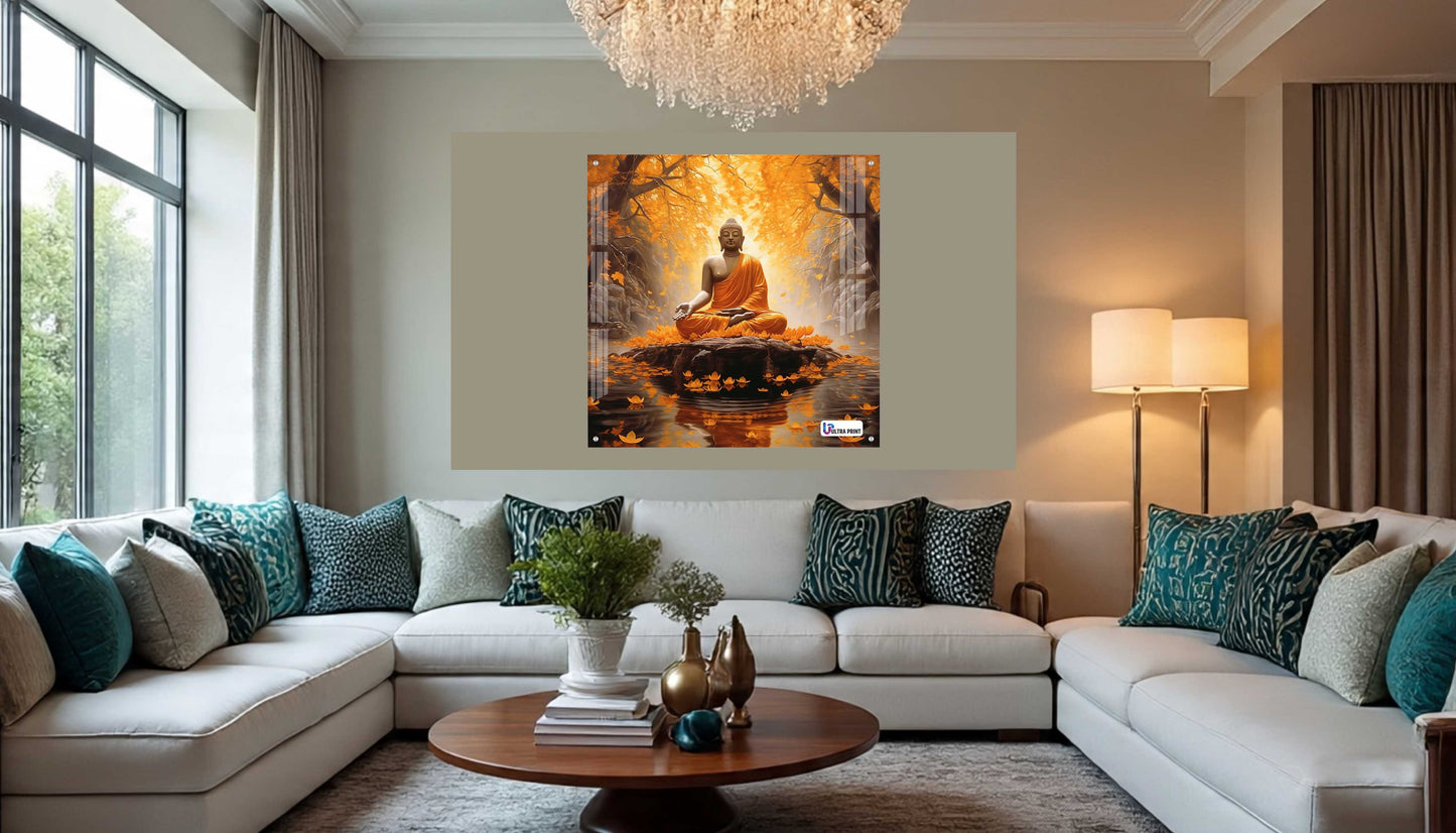 Golden Serenity Buddha Meditation Square Acrylic Wall Art