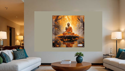 Golden Serenity Buddha Meditation Square Acrylic Wall Art