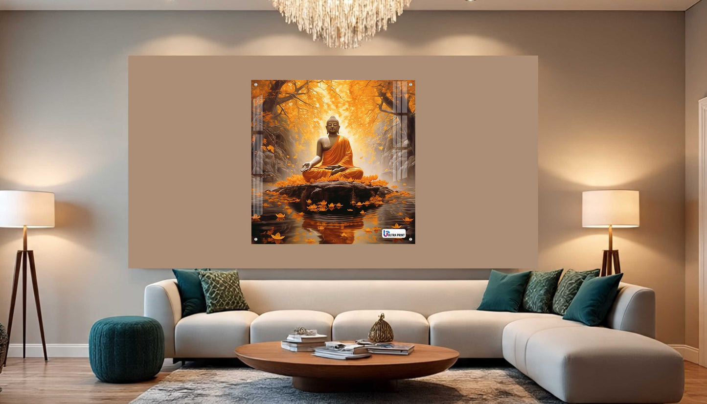 Golden Serenity Buddha Meditation Square Acrylic Wall Art