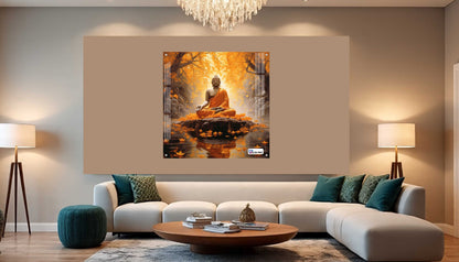Golden Serenity Buddha Meditation Square Acrylic Wall Art