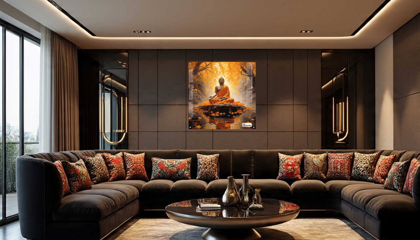 Golden Serenity Buddha Meditation Square Acrylic Wall Art