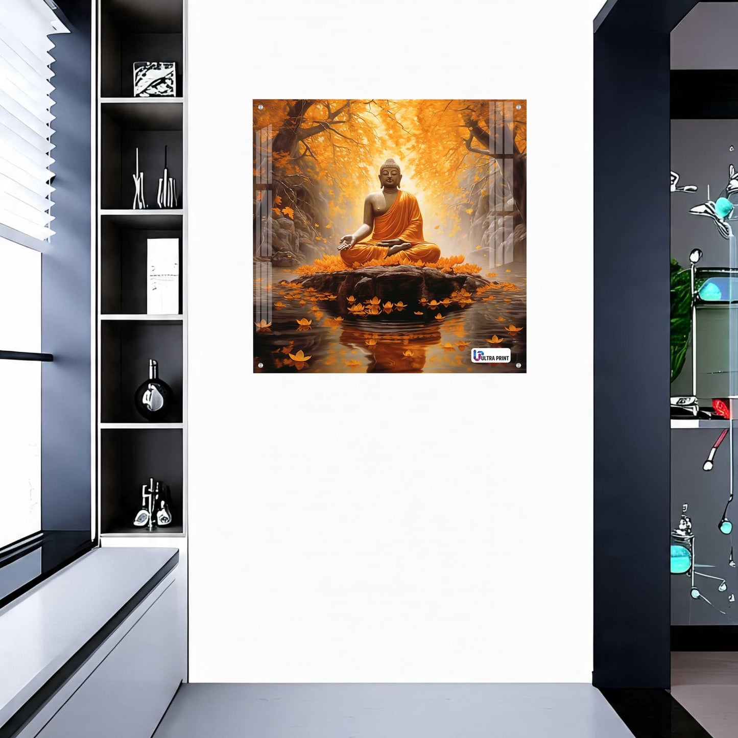 Golden Serenity Buddha Meditation Square Acrylic Wall Art