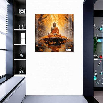 Golden Serenity Buddha Meditation Square Acrylic Wall Art