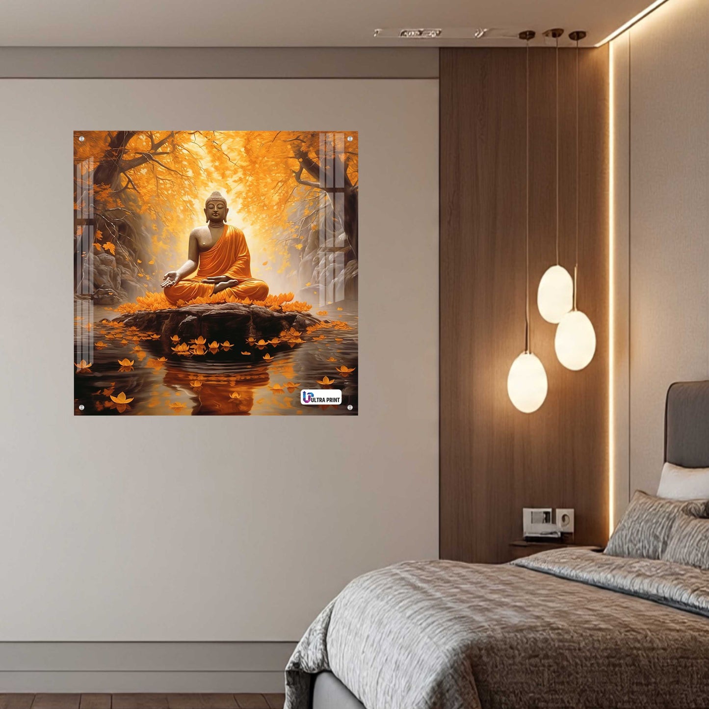 Golden Serenity Buddha Meditation Square Acrylic Wall Art