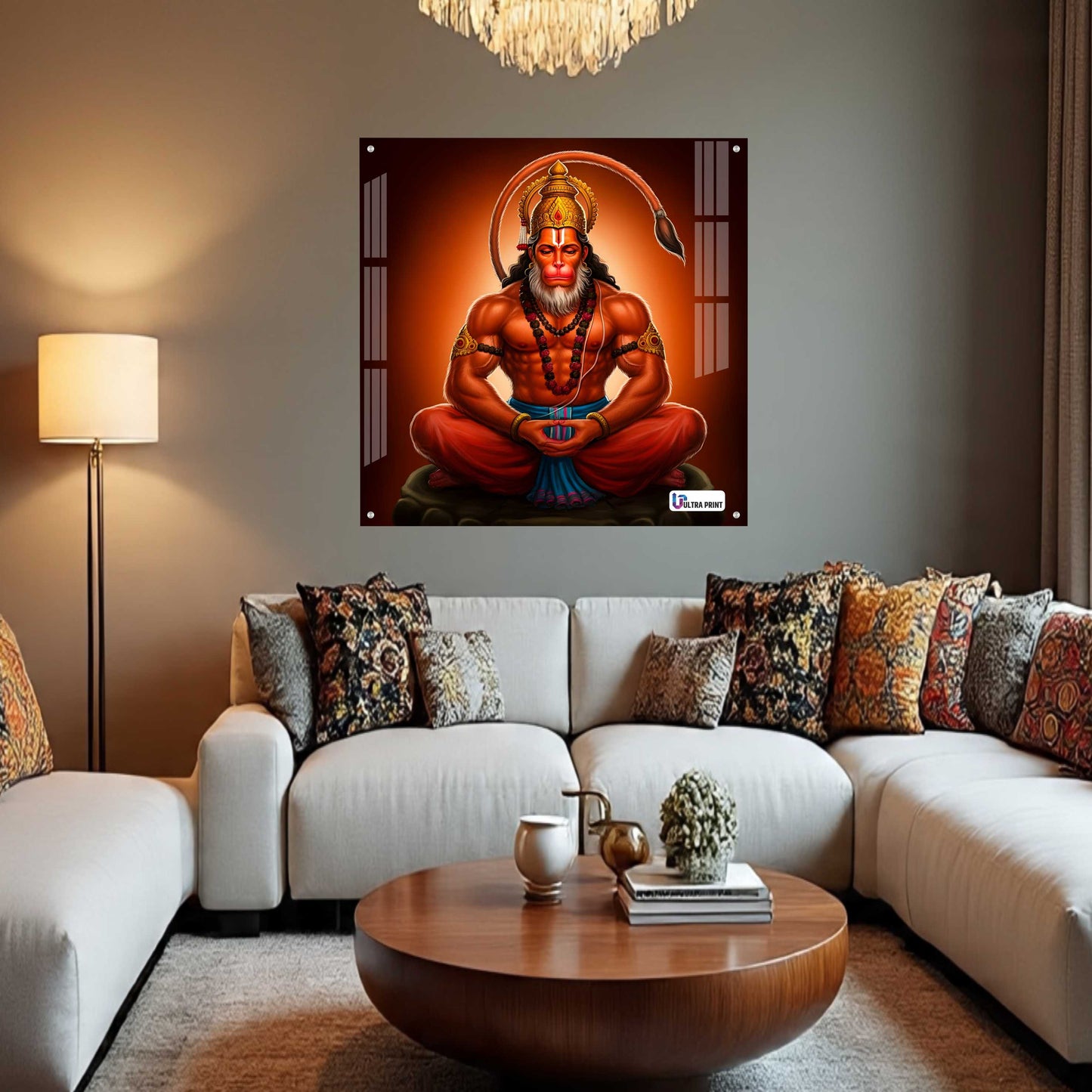 Meditating Lord Hanuman Square Acrylic Wall Art