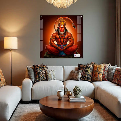 Meditating Lord Hanuman Square Acrylic Wall Art