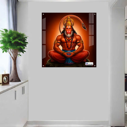 Meditating Lord Hanuman Square Acrylic Wall Art