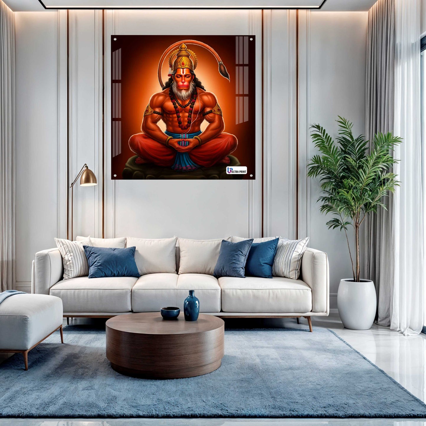 Meditating Lord Hanuman Square Acrylic Wall Art