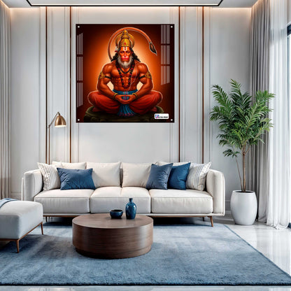 Meditating Lord Hanuman Square Acrylic Wall Art