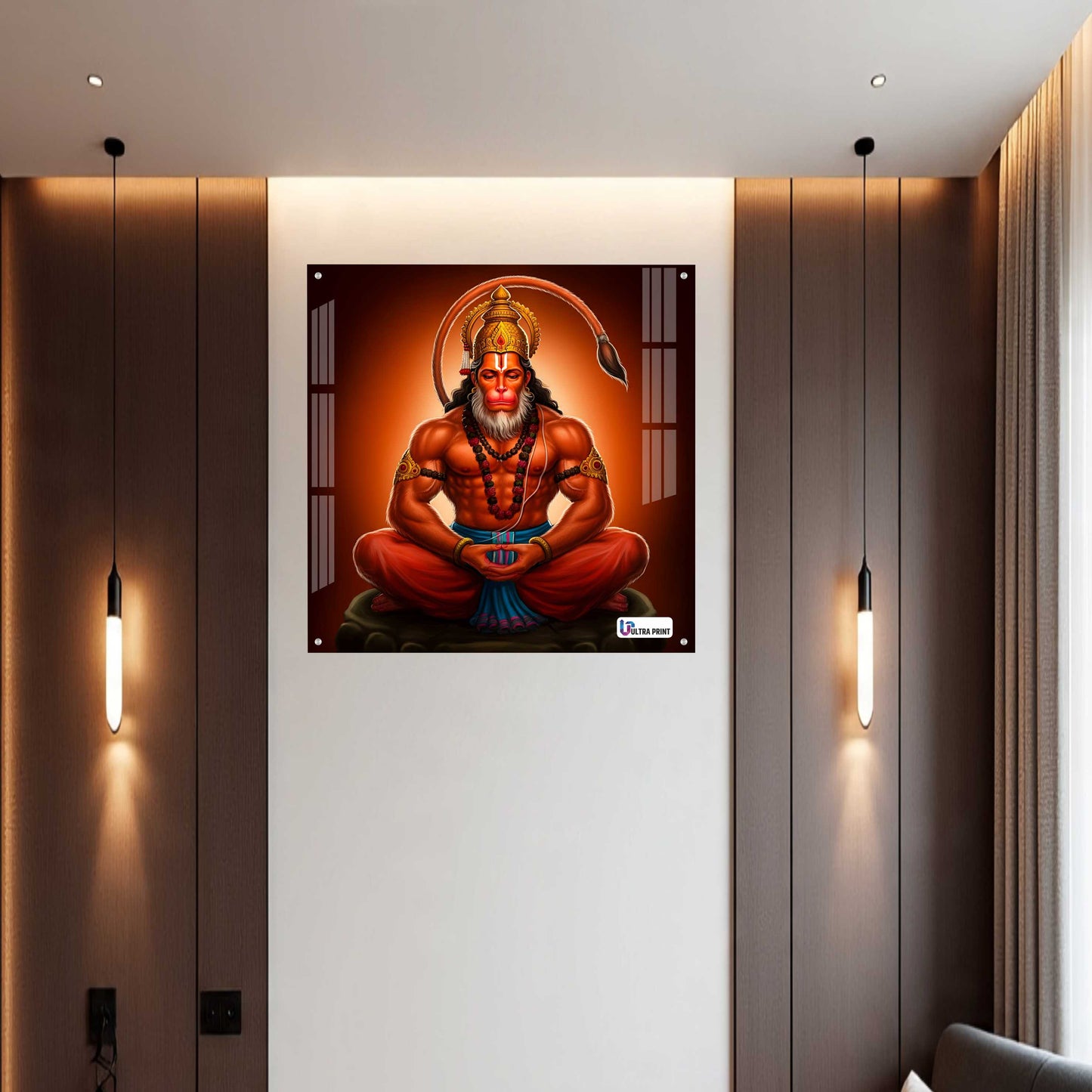 Meditating Lord Hanuman Square Acrylic Wall Art