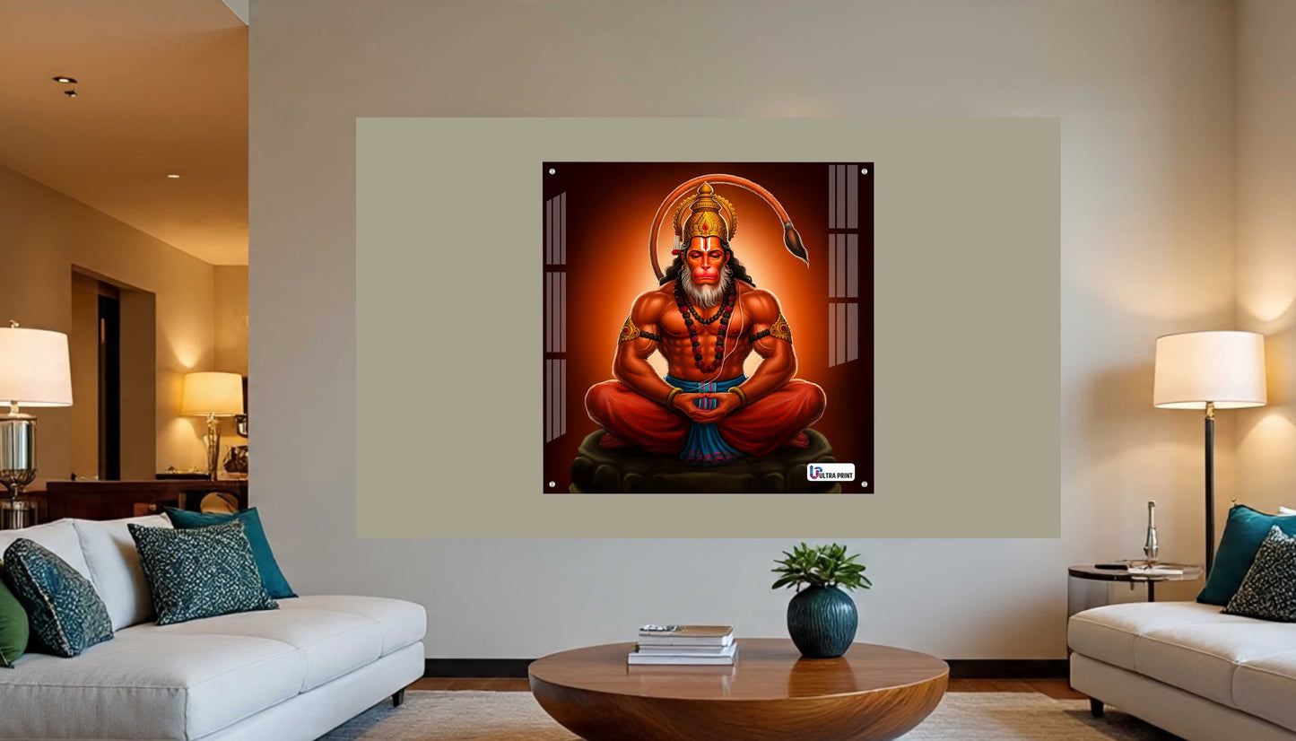 Meditating Lord Hanuman Square Acrylic Wall Art