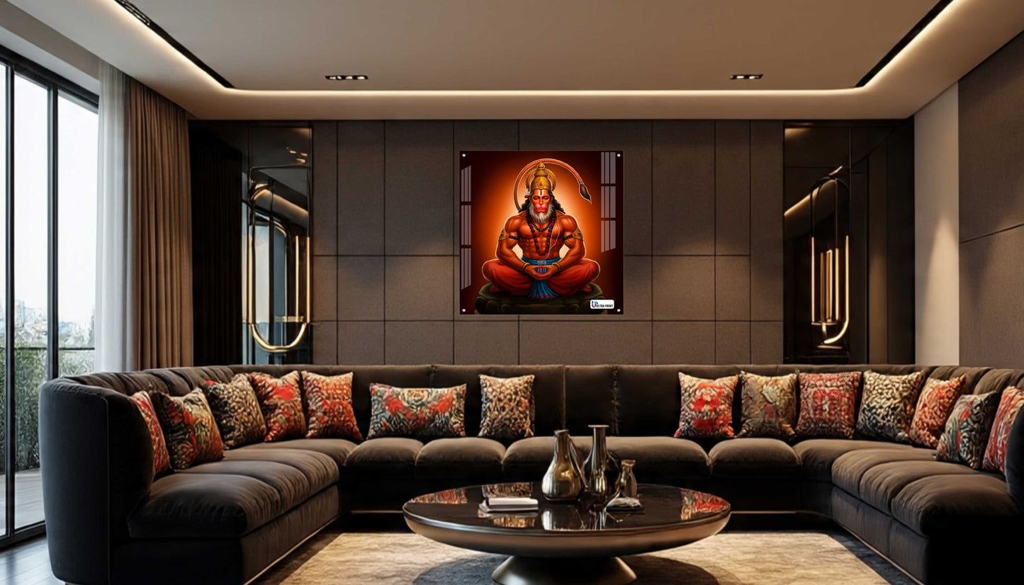 Meditating Lord Hanuman Square Acrylic Wall Art