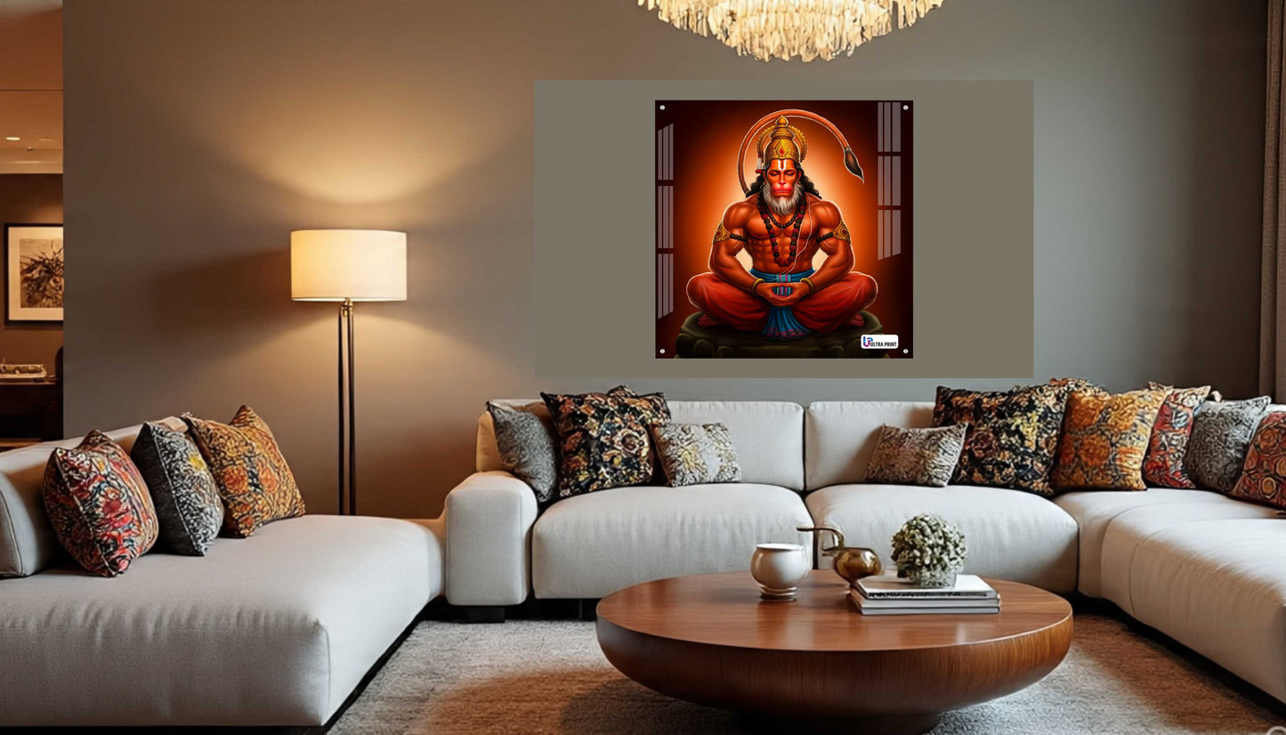 Meditating Lord Hanuman Square Acrylic Wall Art