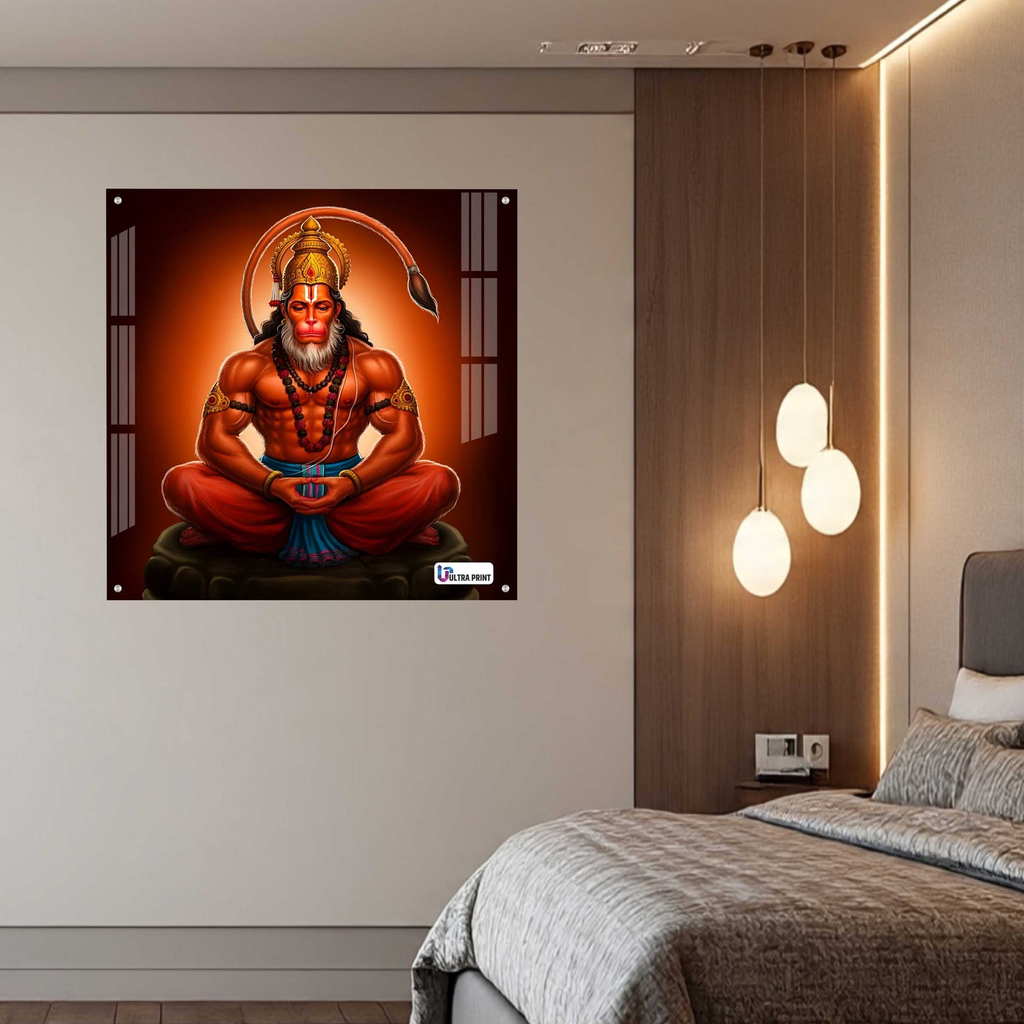Meditating Lord Hanuman Square Acrylic Wall Art