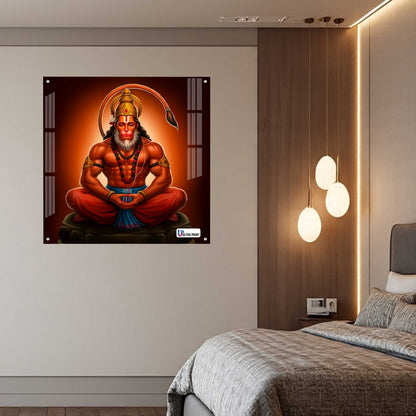Meditating Lord Hanuman Square Acrylic Wall Art